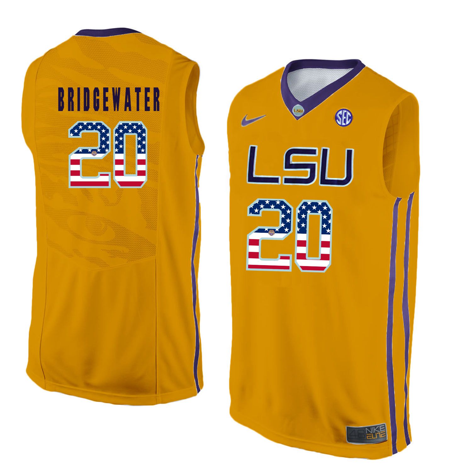 Men LSU Tigers #20 Bridgewater Yellow Flag Customized NCAA Jerseys->customized ncaa jersey->Custom Jersey